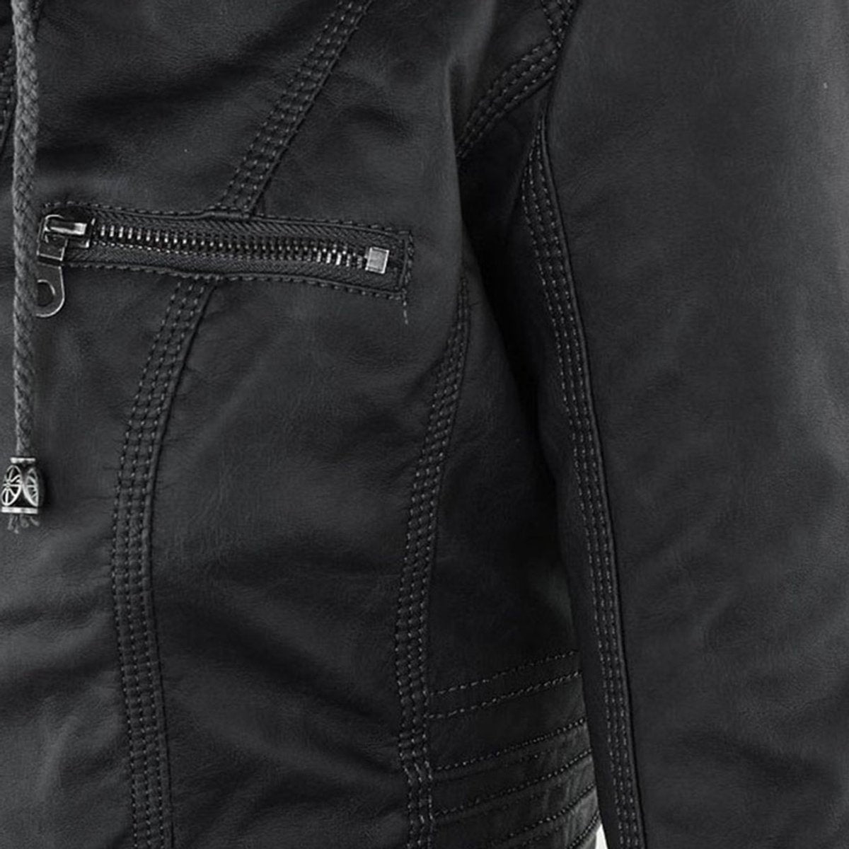 Women's Faux Leather Moto Coat with Removable Hood