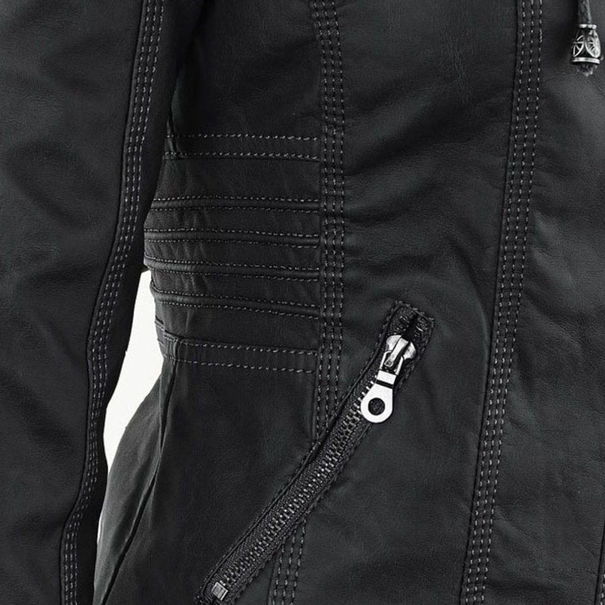 Women's Faux Leather Moto Coat with Removable Hood
