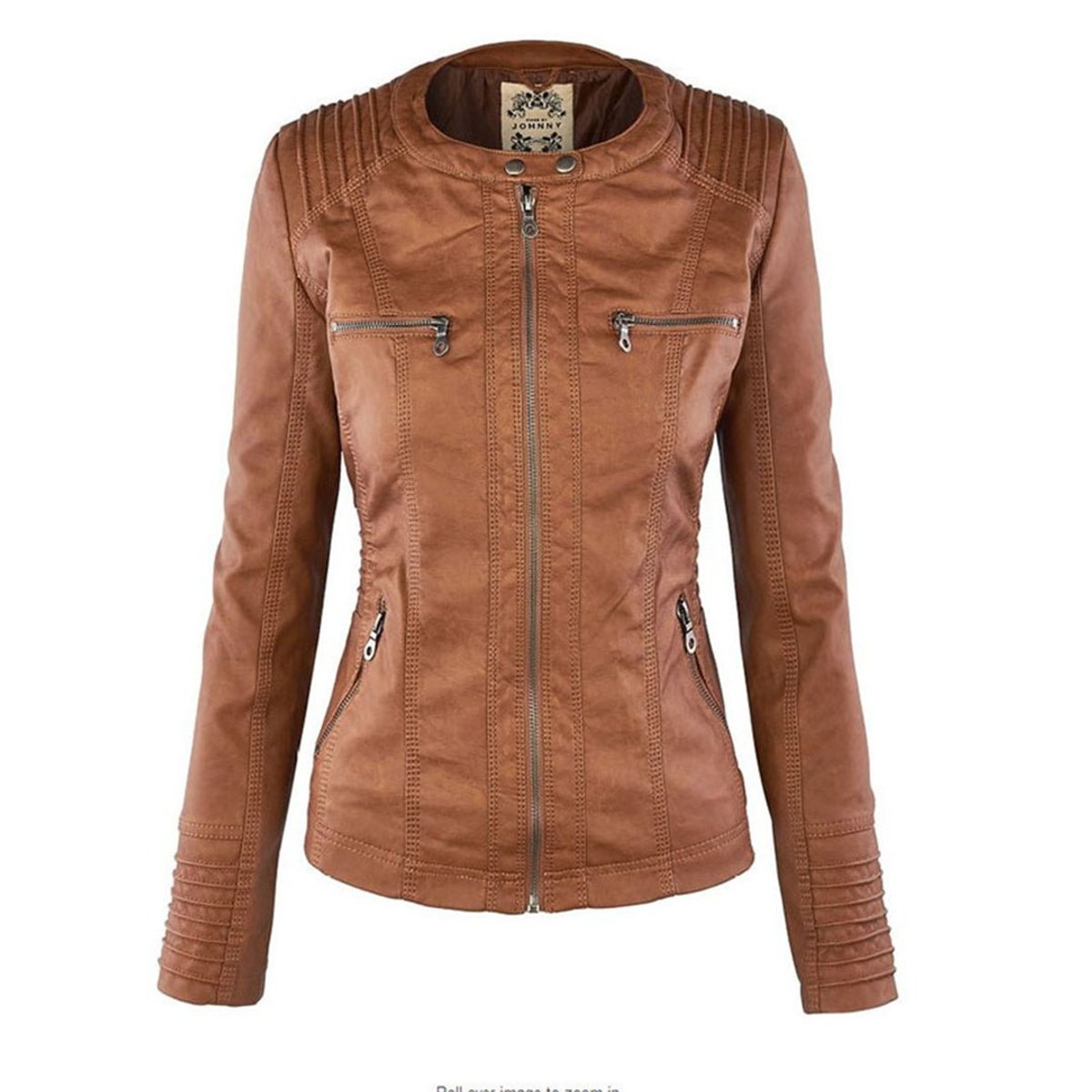 Women's Faux Leather Moto Coat with Removable Hood