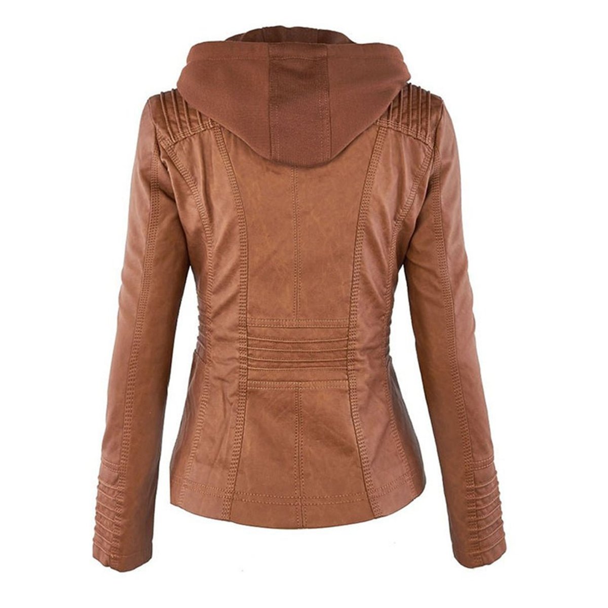 Women's Faux Leather Moto Coat with Removable Hood