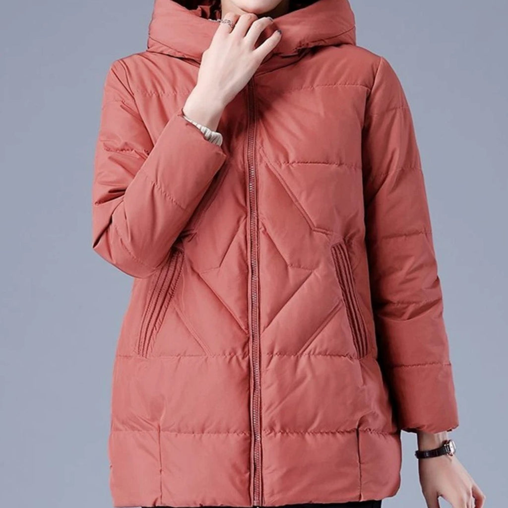 Women's Hooded Padded Coat with Side Pockets