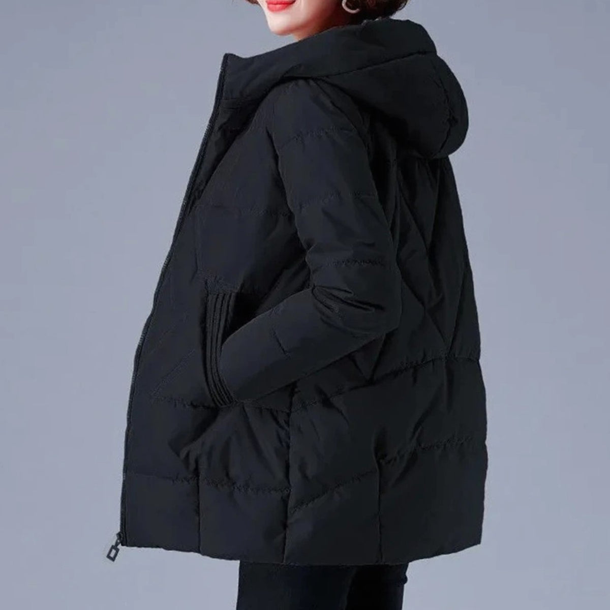Women's Hooded Padded Coat with Side Pockets