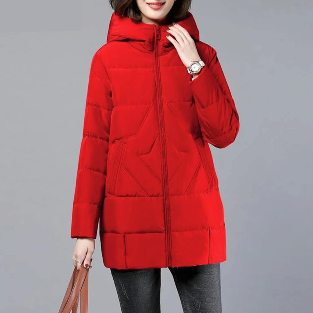 Women's Hooded Padded Coat with Side Pockets