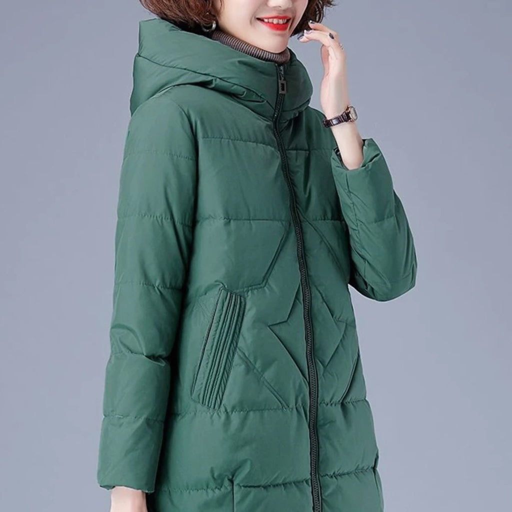Women's Hooded Padded Coat with Side Pockets