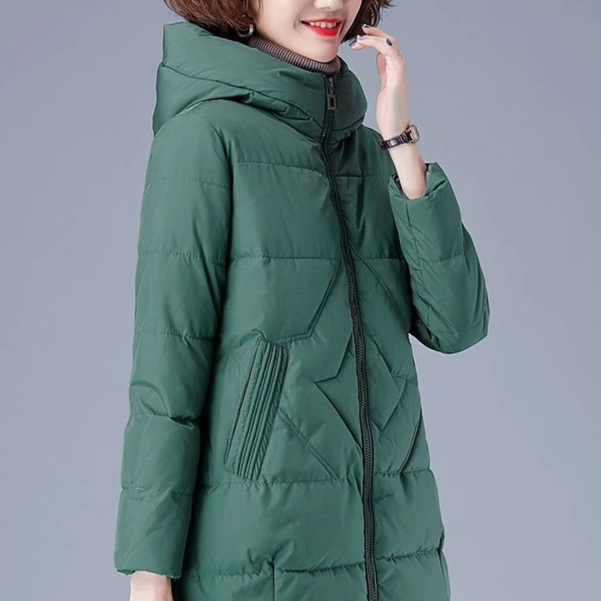 Women's Hooded Padded Coat with Side Pockets