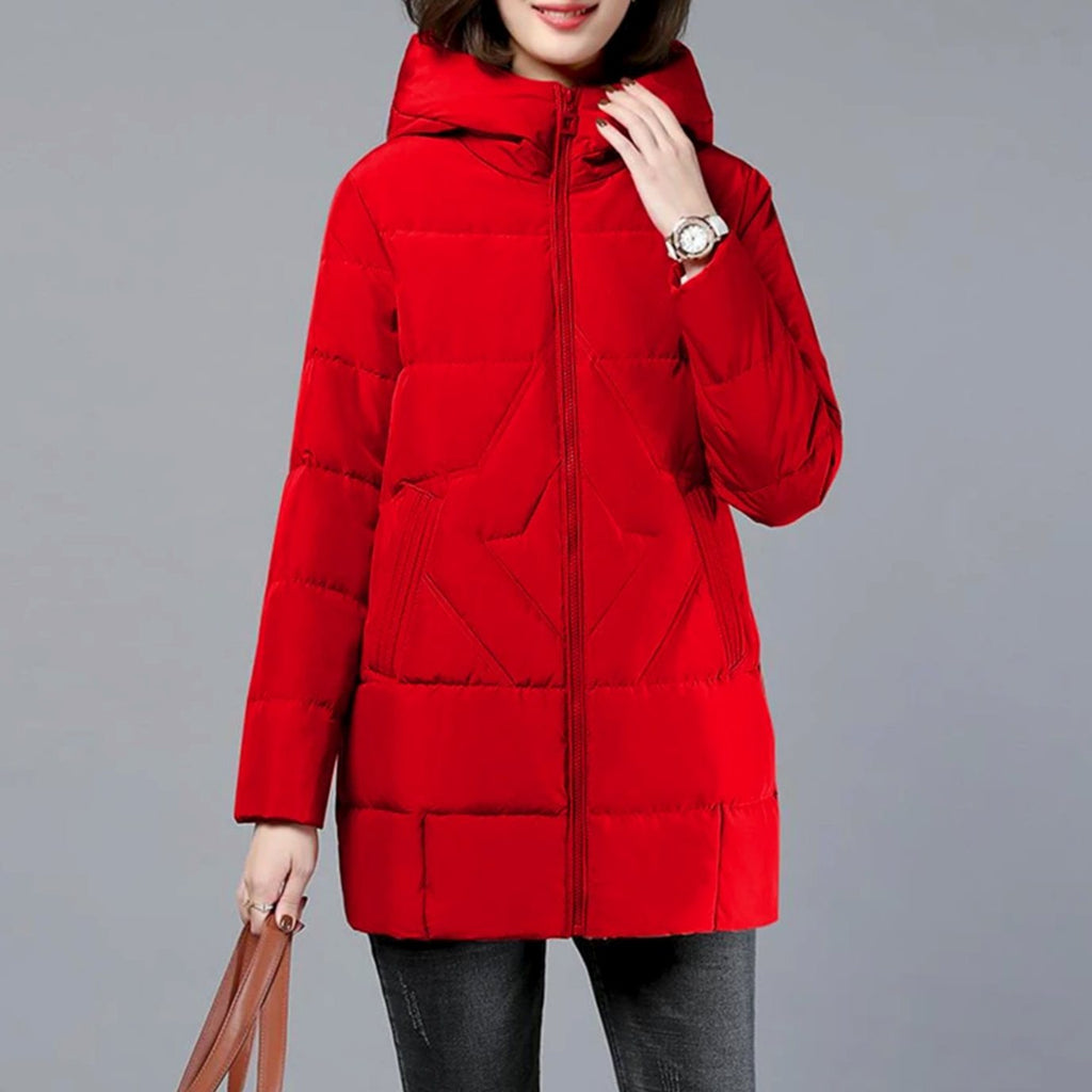 Women's Hooded Padded Coat with Side Pockets