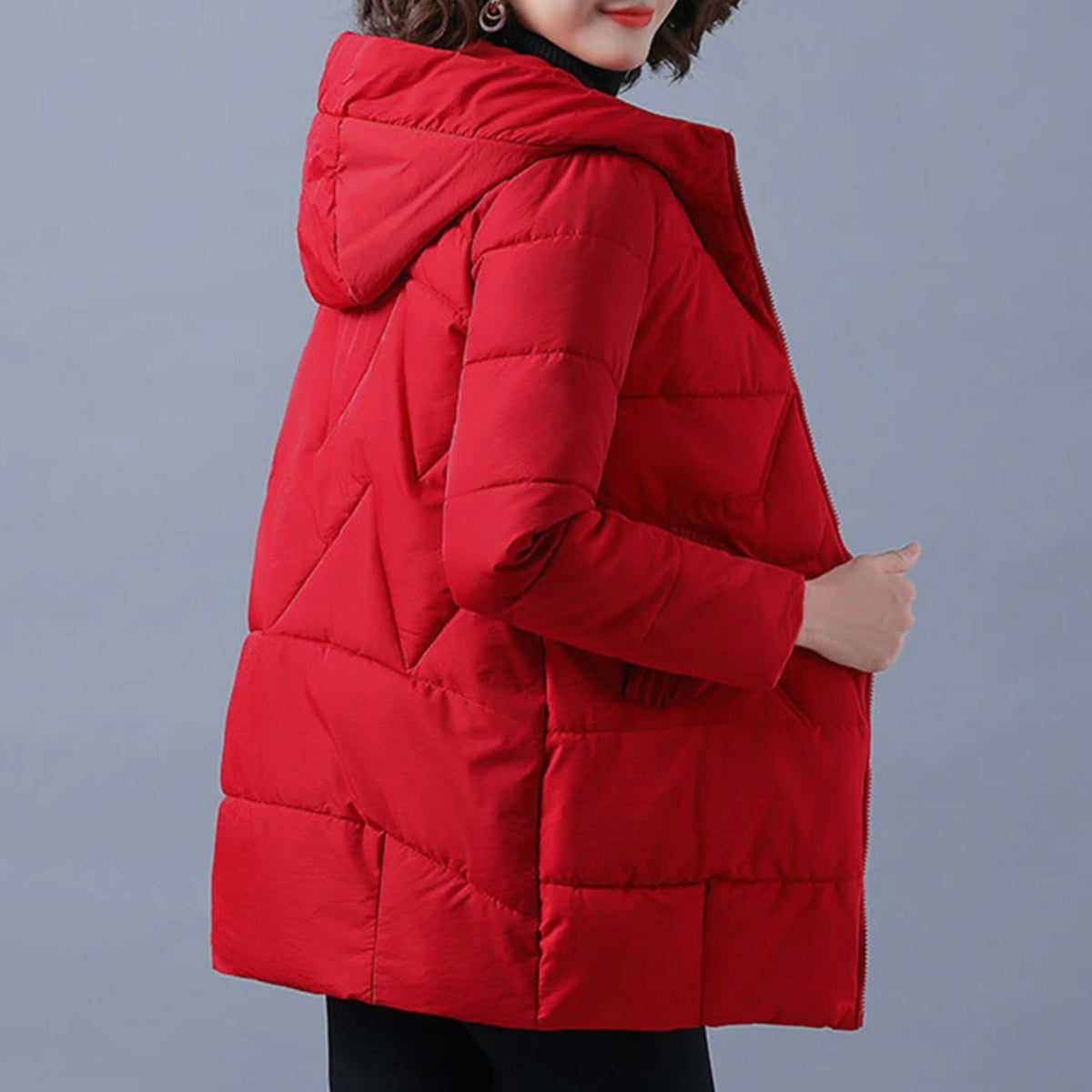 Women's Hooded Padded Coat with Side Pockets