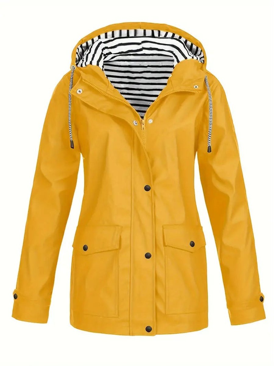 Women's Waterproof Zip Rain Jacket with Adjustable Hood