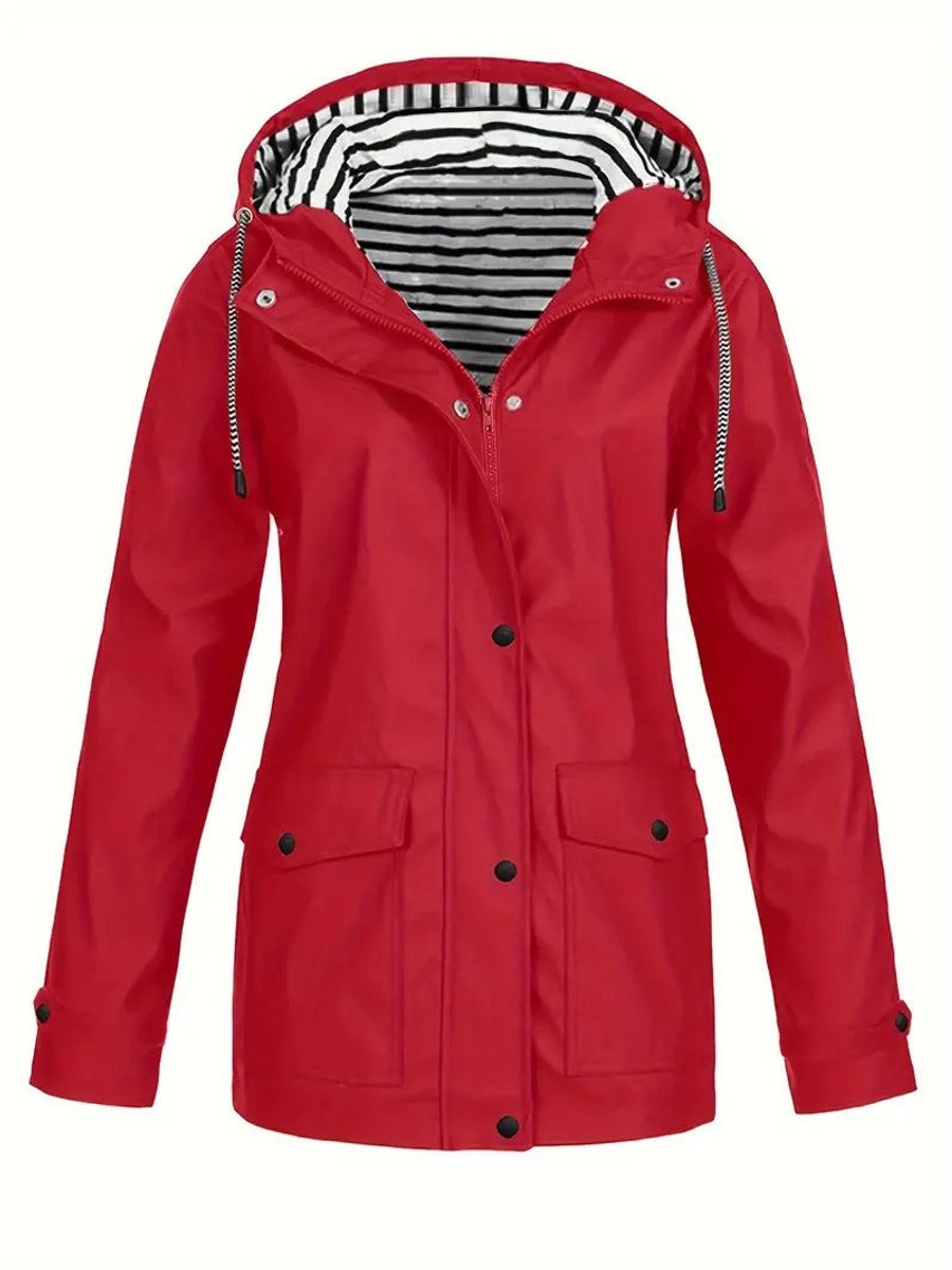 Women's Waterproof Zip Rain Jacket with Adjustable Hood