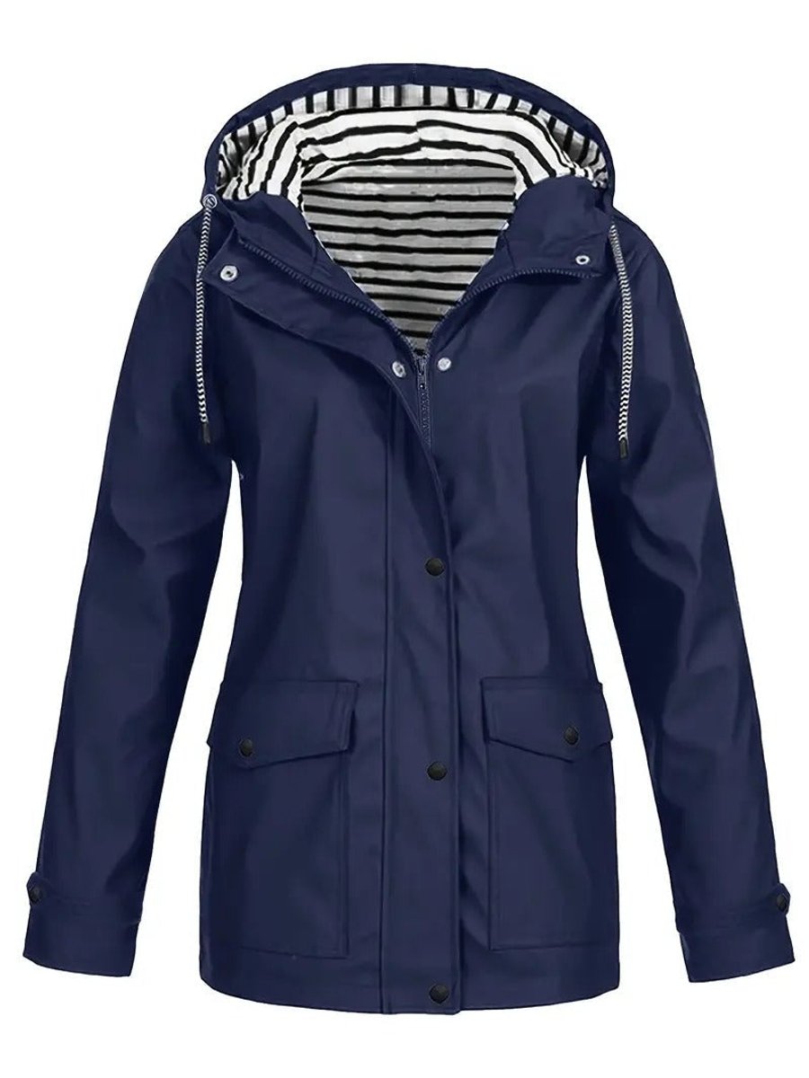 Women's Waterproof Zip Rain Jacket with Adjustable Hood