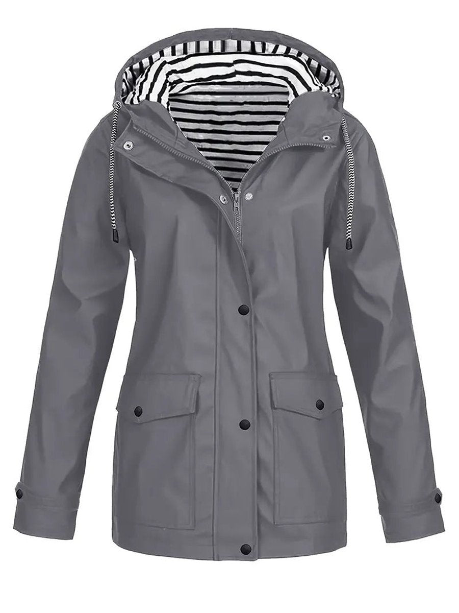 Women's Waterproof Zip Rain Jacket with Adjustable Hood