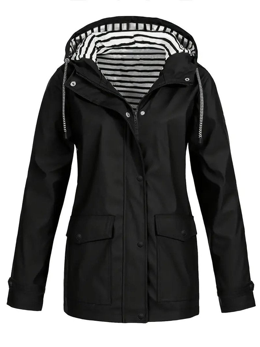 Women's Waterproof Zip Rain Jacket with Adjustable Hood