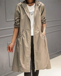 Women's Long Hooded Waterproof Zip Trench Overcoat