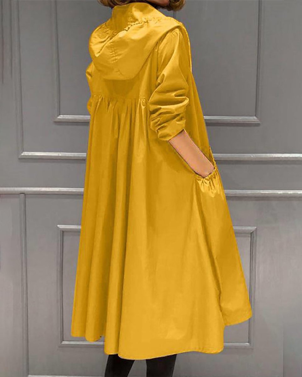Women's Long Hooded Waterproof Zip Trench Overcoat