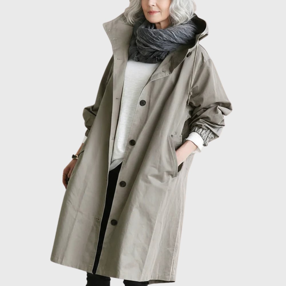 Women's Hooded Waterproof Belted-Style Trench Rain Coat