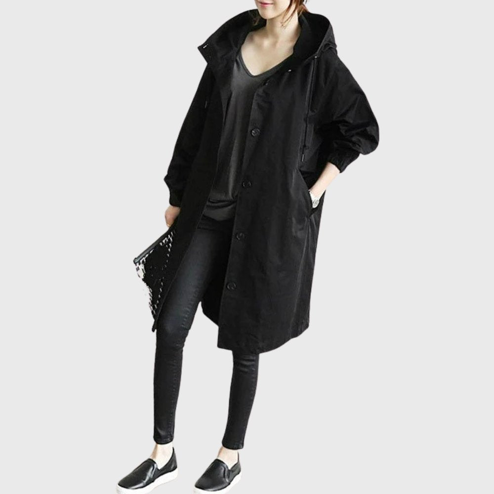 Women's Hooded Waterproof Belted-Style Trench Rain Coat