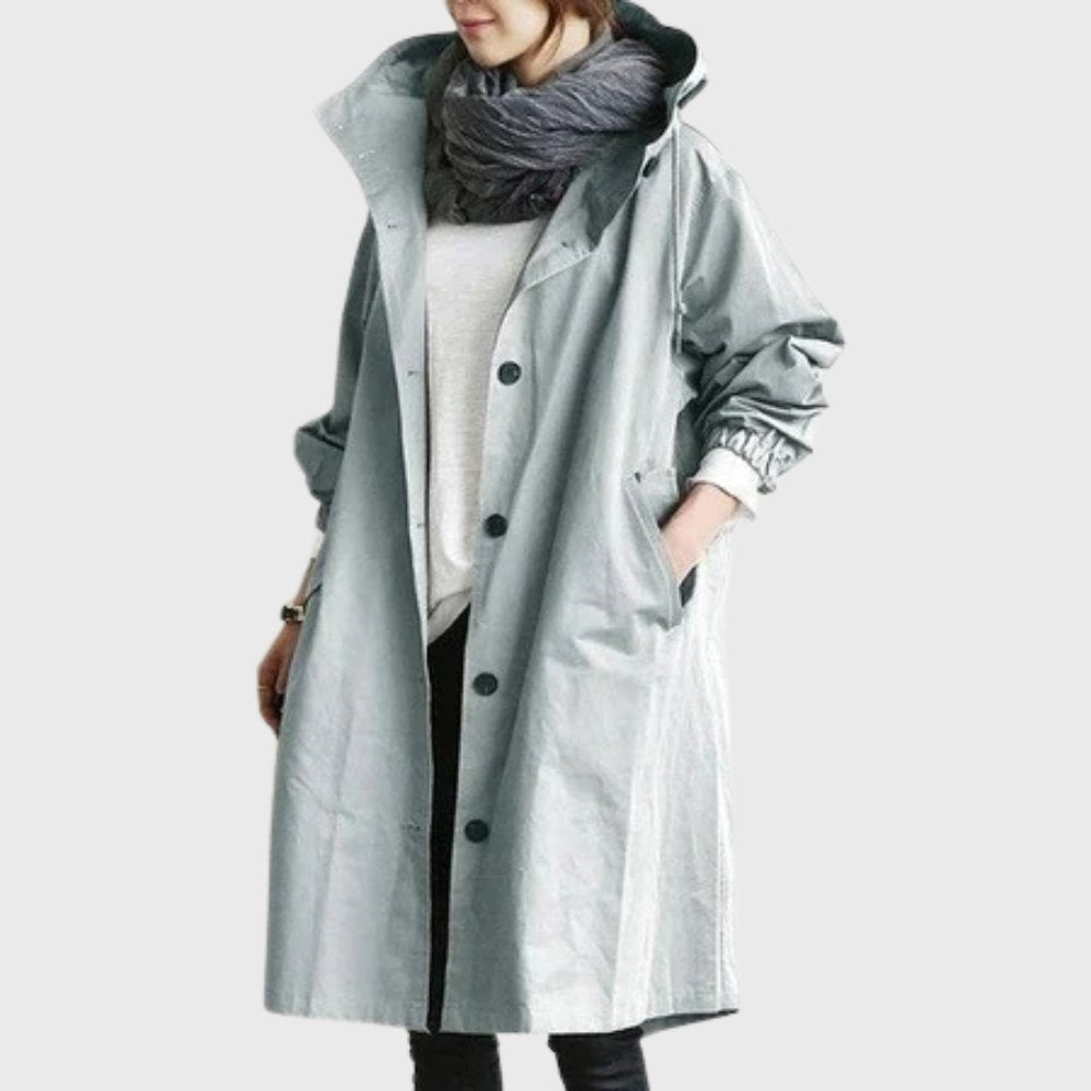 Women's Hooded Waterproof Belted-Style Trench Rain Coat