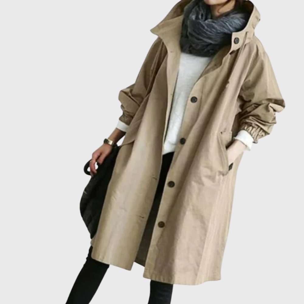 Women's Hooded Waterproof Belted-Style Trench Rain Coat