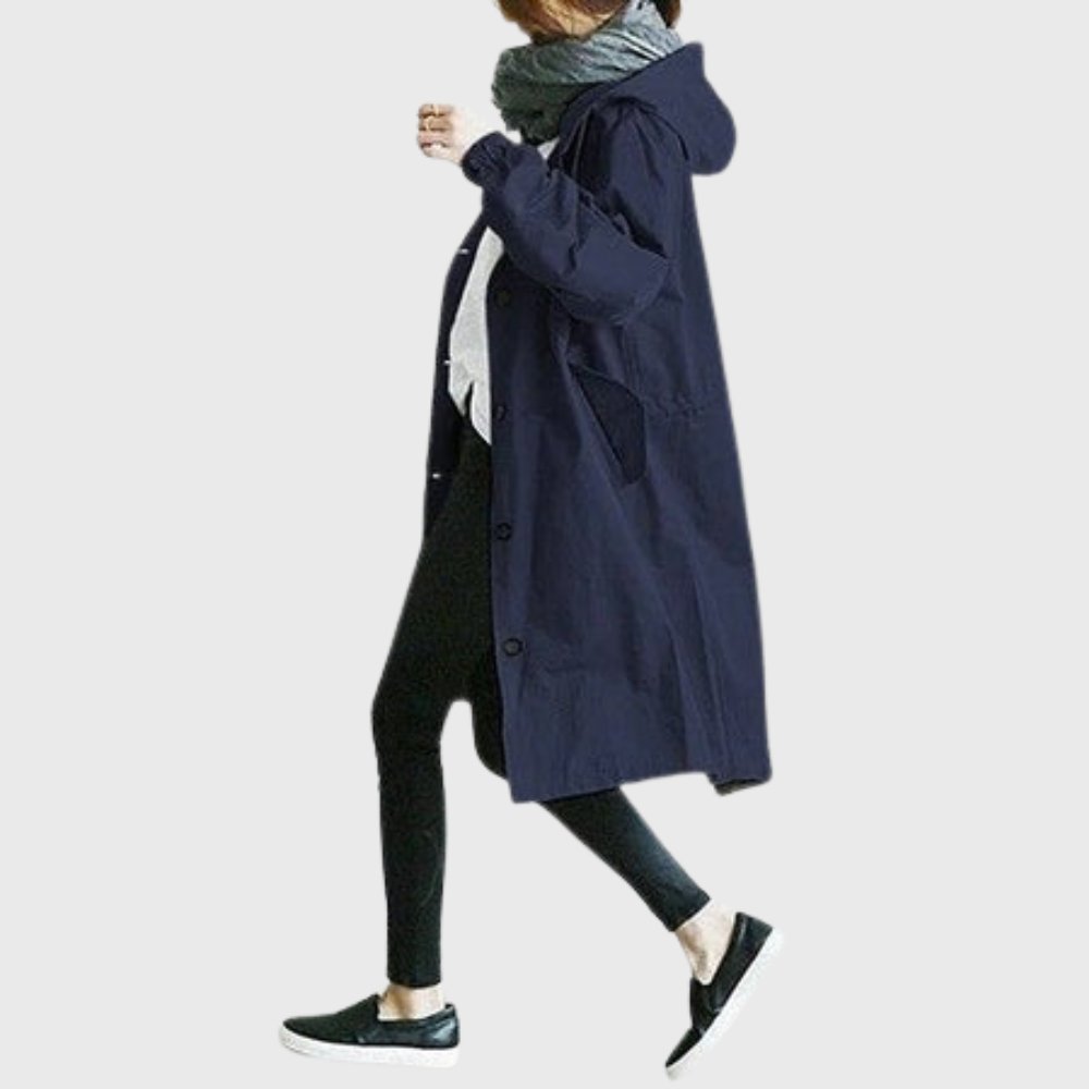 Women's Hooded Waterproof Belted-Style Trench Rain Coat