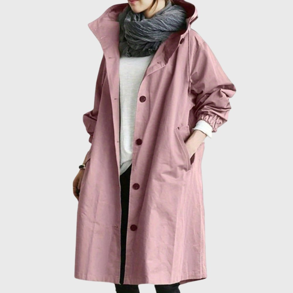 Women's Hooded Waterproof Belted-Style Trench Rain Coat