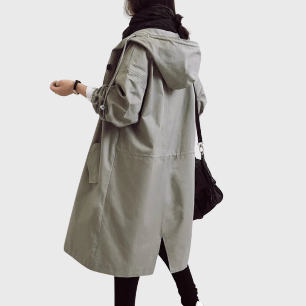 Women's Hooded Waterproof Belted-Style Trench Rain Coat