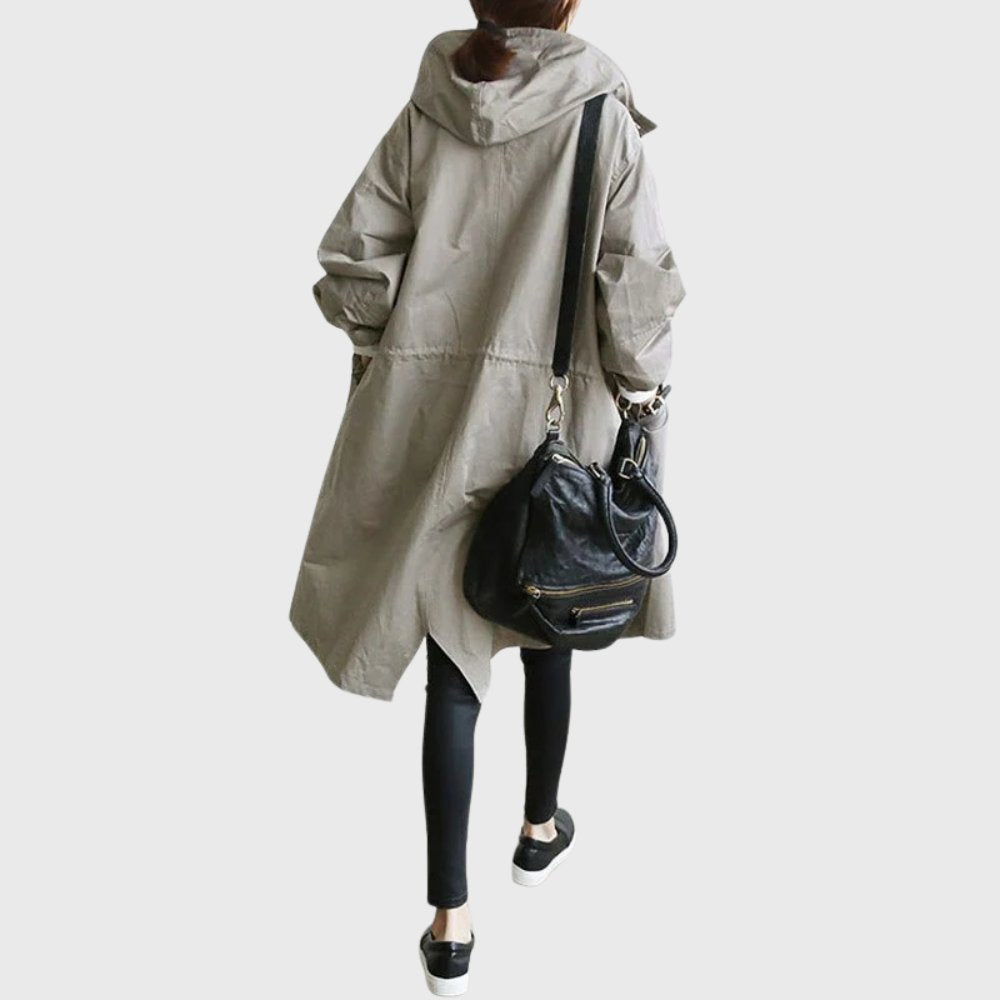 Women's Hooded Waterproof Belted-Style Trench Rain Coat
