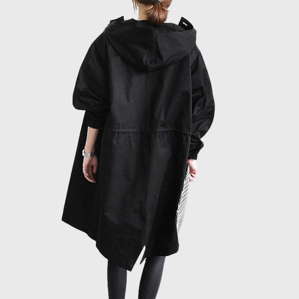 Women's Hooded Waterproof Belted-Style Trench Rain Coat