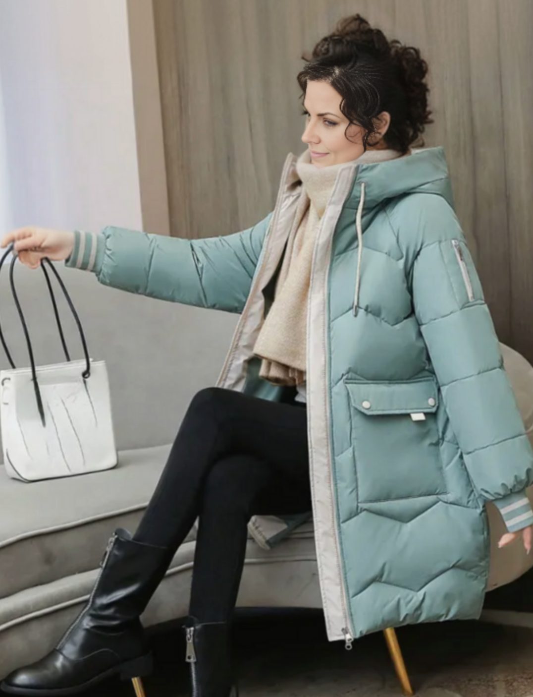 Women's Hooded Mid-Length Quilted Padded Overcoat