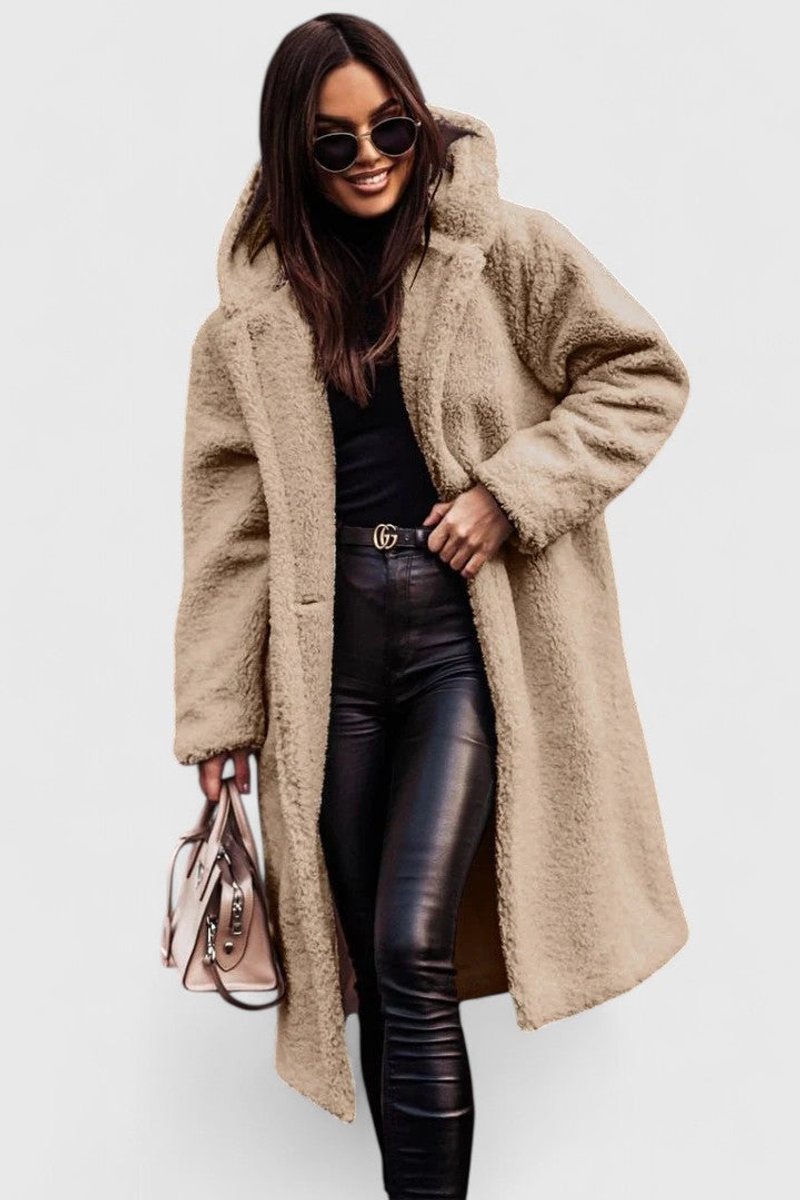 Women's Longline Teddy Sherpa Overcoat in Oversized Fit
