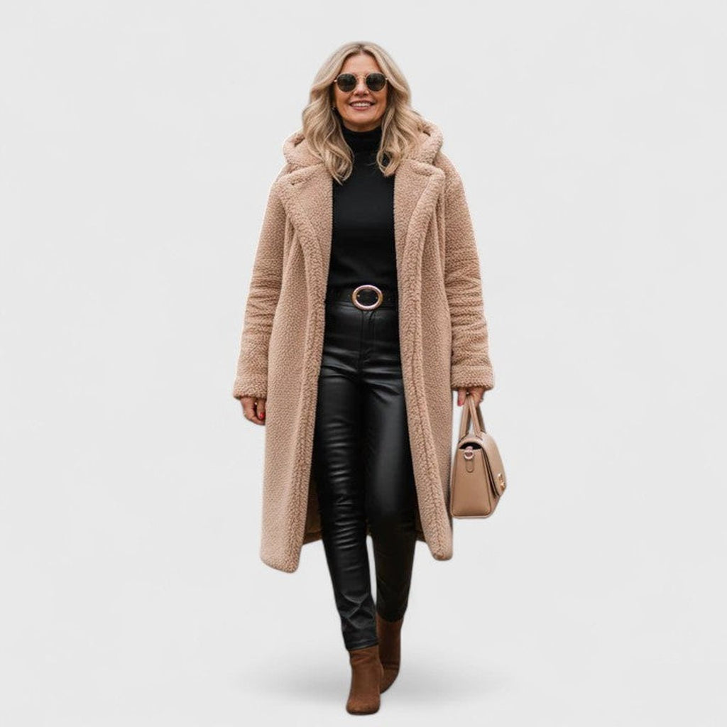 Women's Longline Teddy Sherpa Overcoat in Oversized Fit