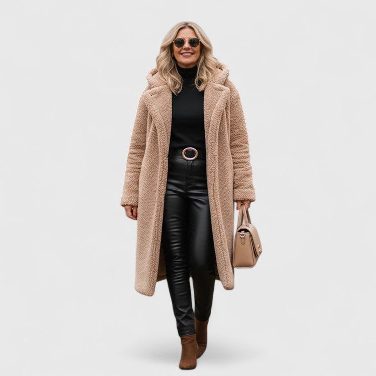 Women's Longline Teddy Sherpa Overcoat in Oversized Fit