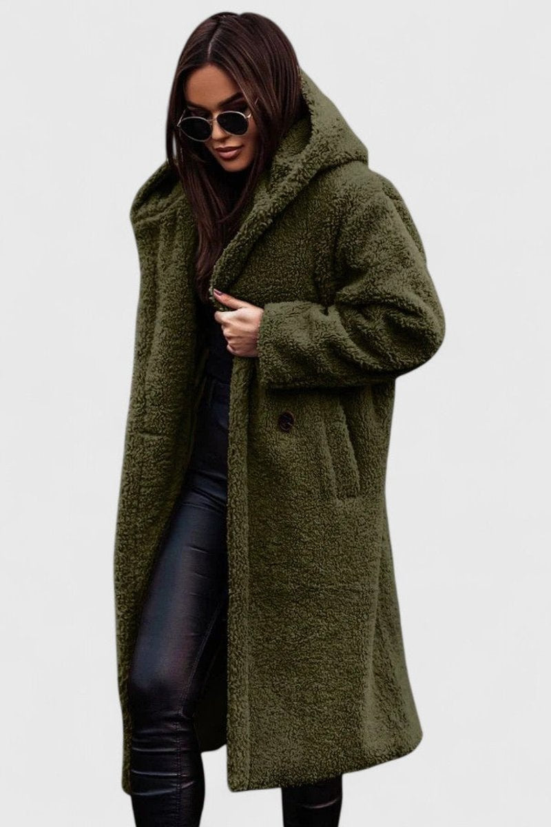 Women's Longline Teddy Sherpa Overcoat in Oversized Fit