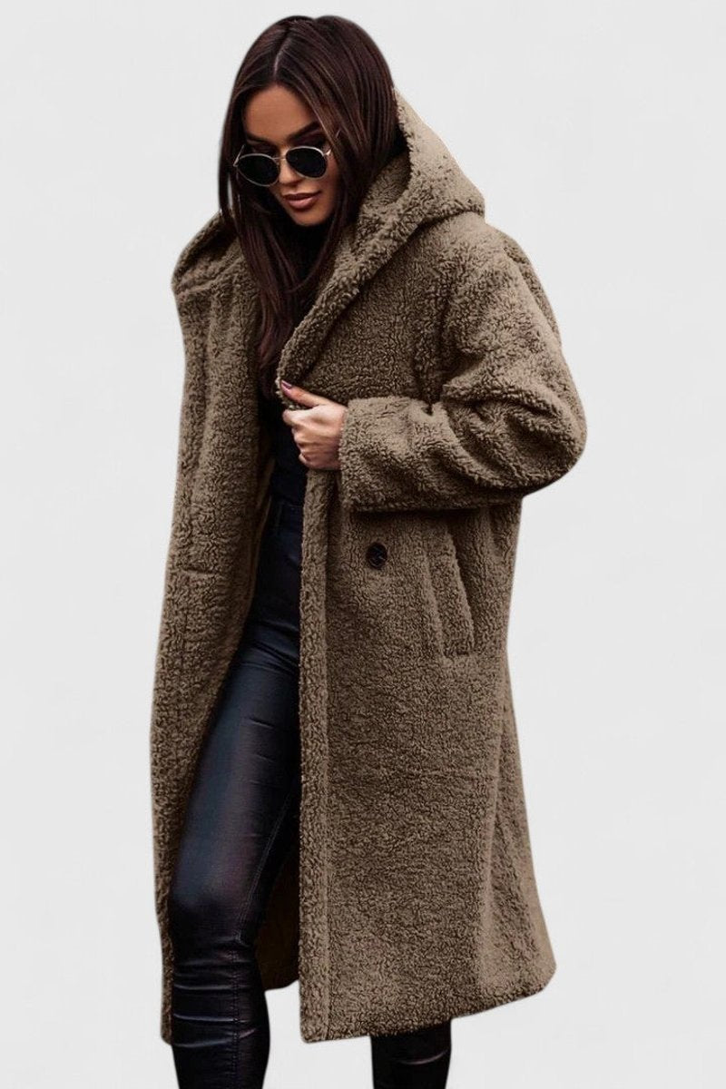 Women's Longline Teddy Sherpa Overcoat in Oversized Fit