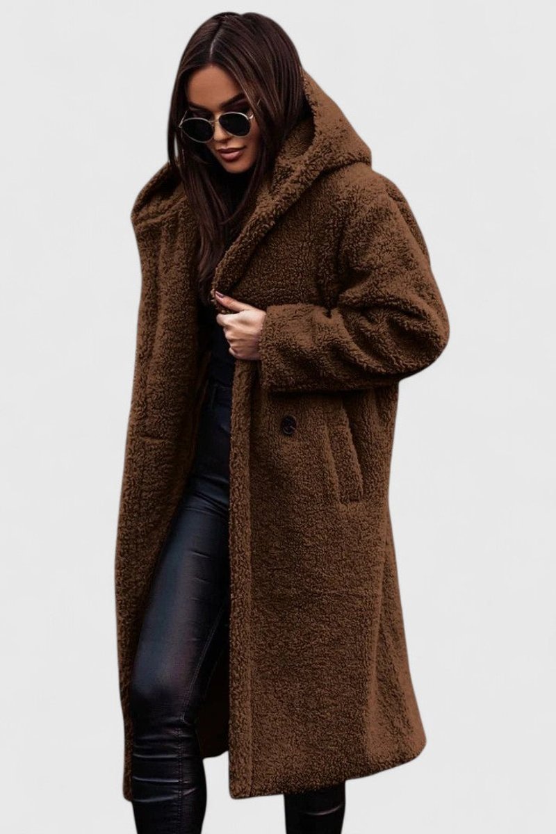 Women's Longline Teddy Sherpa Overcoat in Oversized Fit