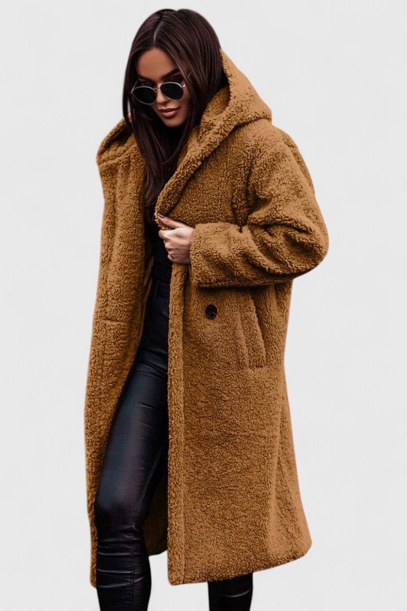 Women's Longline Teddy Sherpa Overcoat in Oversized Fit