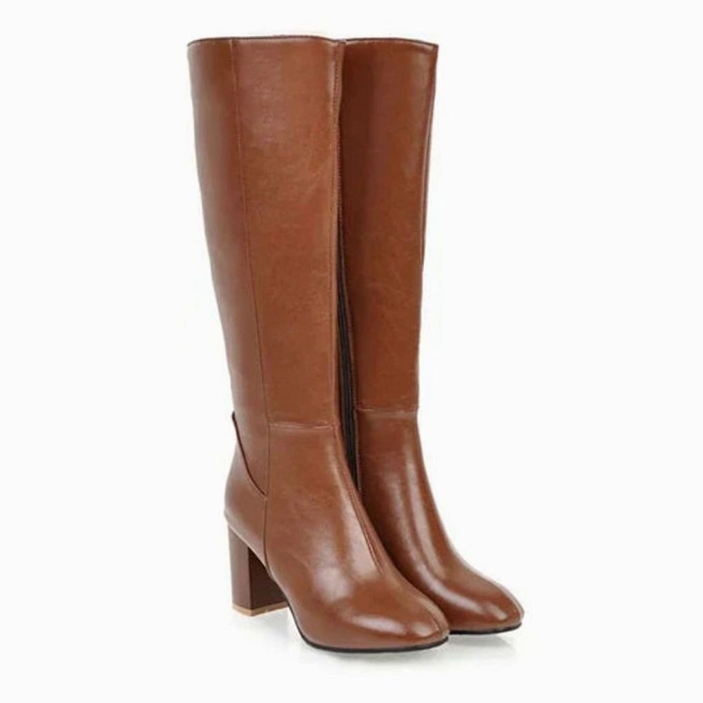 Women's Side Zip Knee High Boots with Block Heel