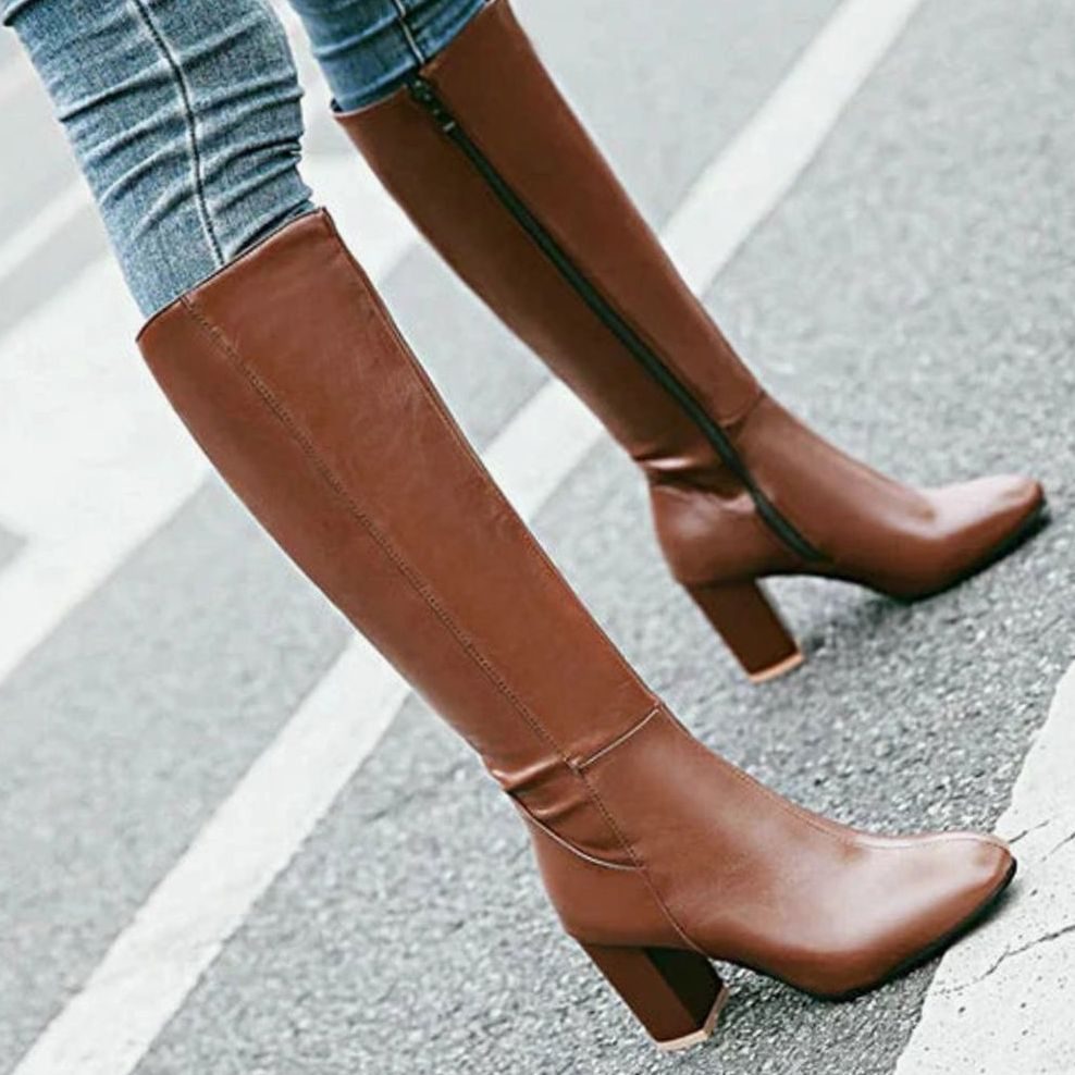 Women's Side Zip Knee High Boots with Block Heel