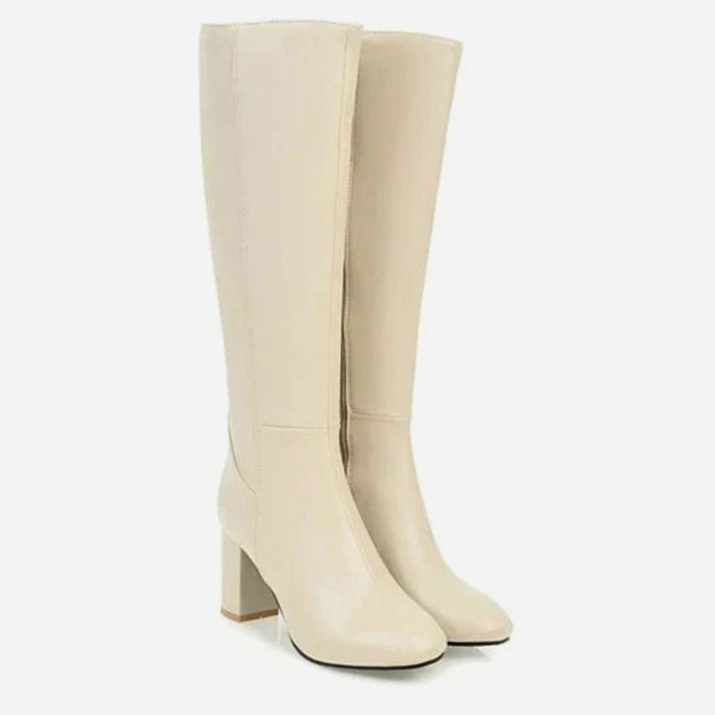 Women's Side Zip Knee High Boots with Block Heel
