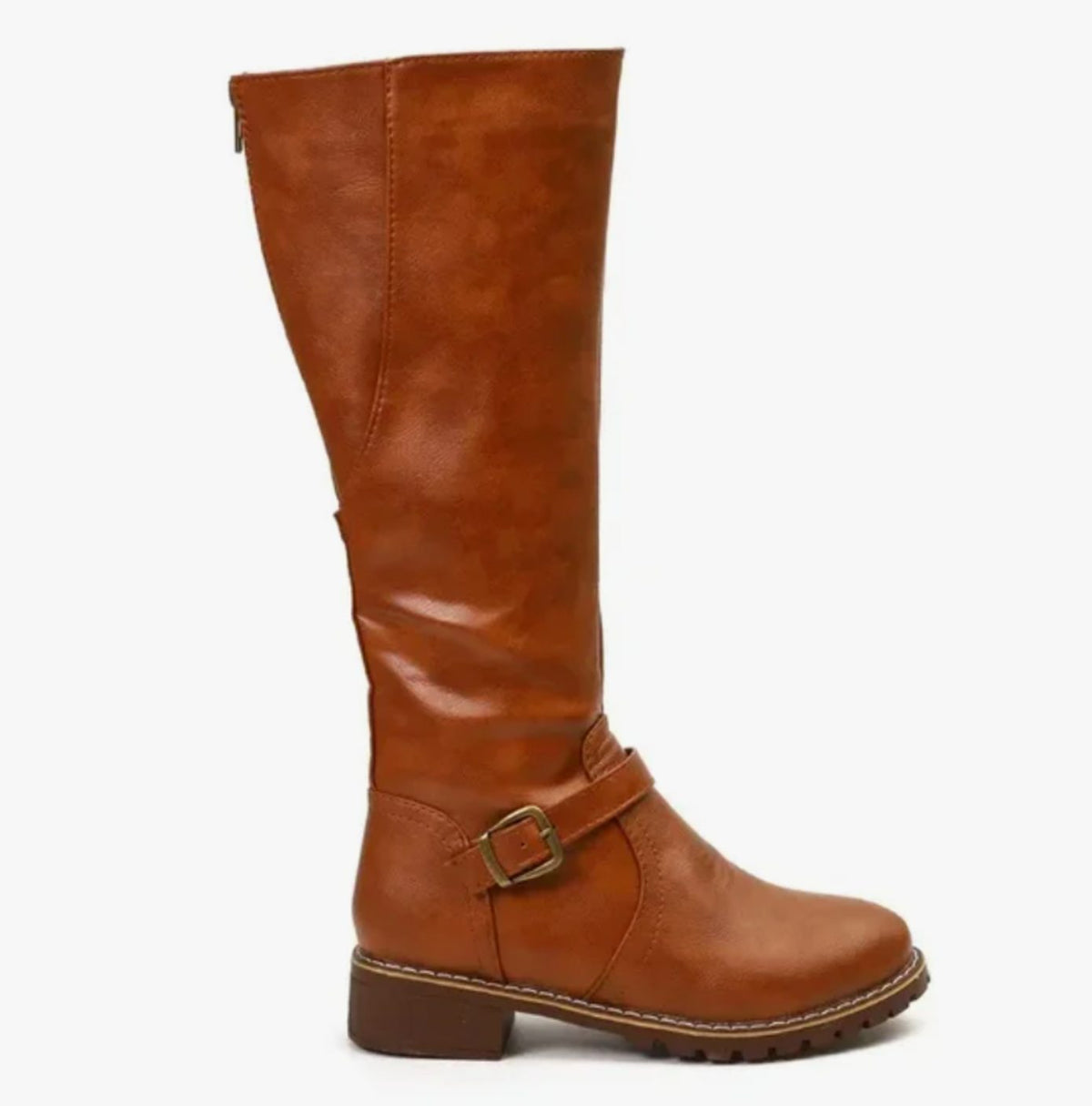 Women's Leather Riding Boots with Block Heel and Smooth Upper