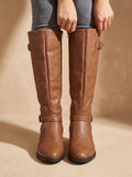Women's Knee-High Equestrian Boots with Antique Buckle Straps