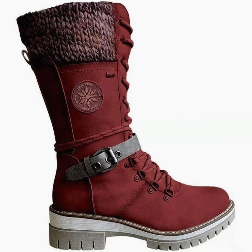 Women's Treaded Sole Knit Cuff Lace-Up Winter Boots