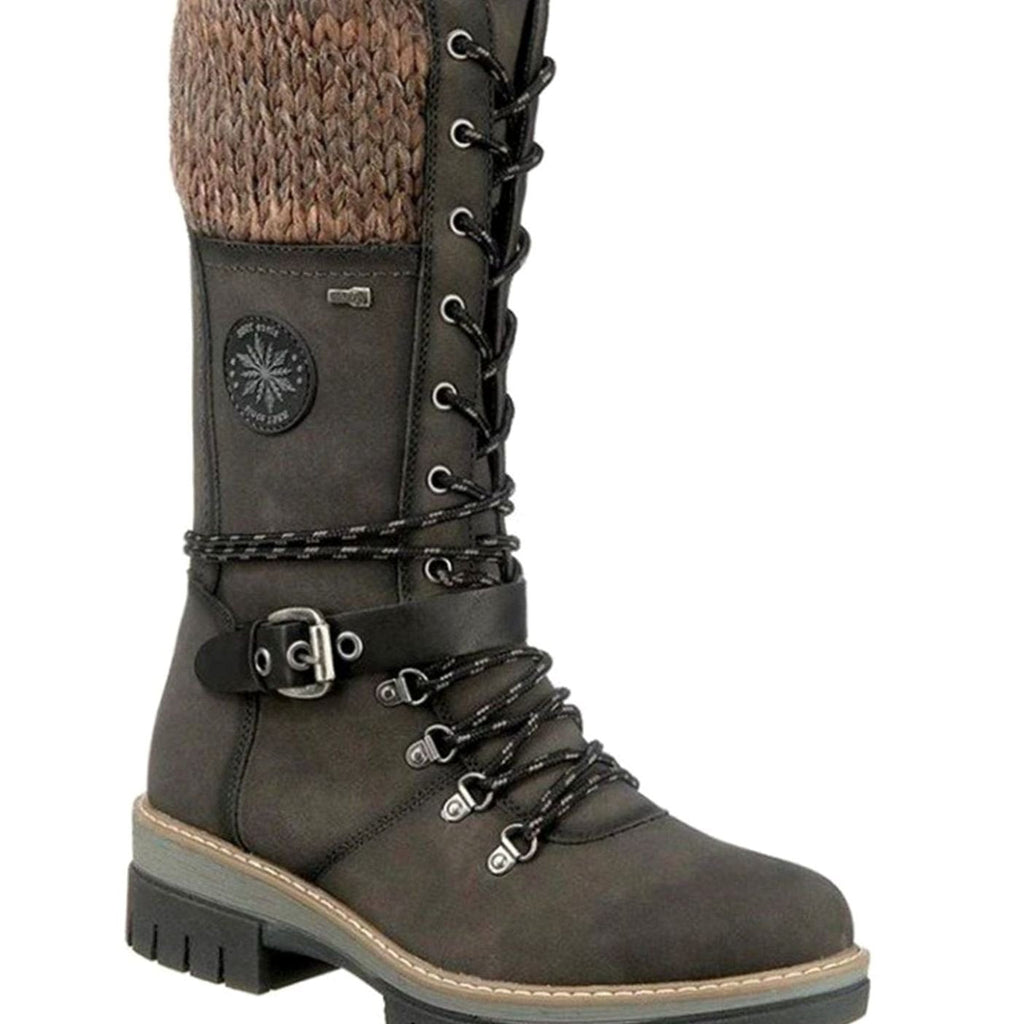 Women's Treaded Sole Knit Cuff Lace-Up Winter Boots