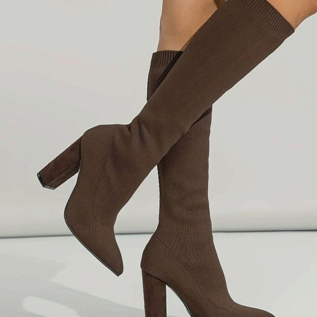 Women's Pointed Toe Stretch Knit Sock Style Tall Boots