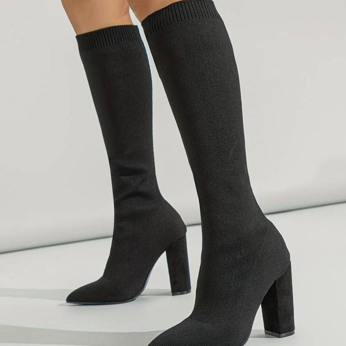 Women's Pointed Toe Stretch Knit Sock Style Tall Boots