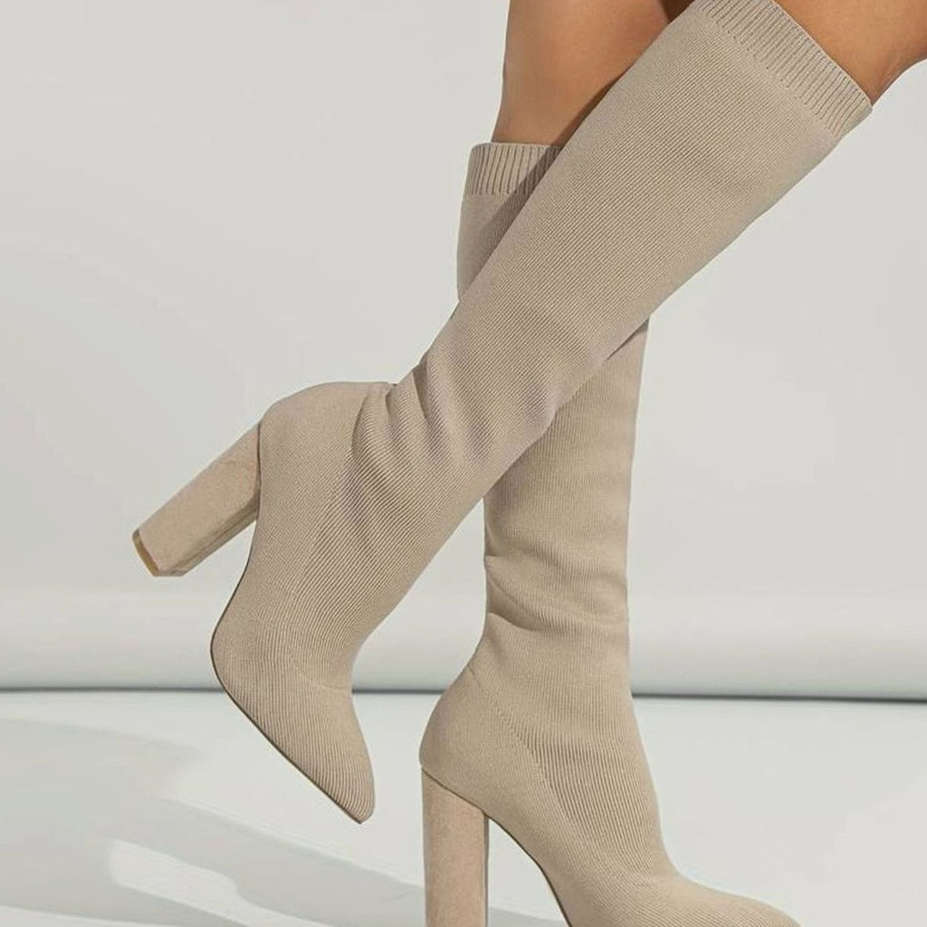 Women's Pointed Toe Stretch Knit Sock Style Tall Boots