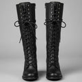 Women's Studded Faux Leather Lace-Up Tall Boots with Side Zip