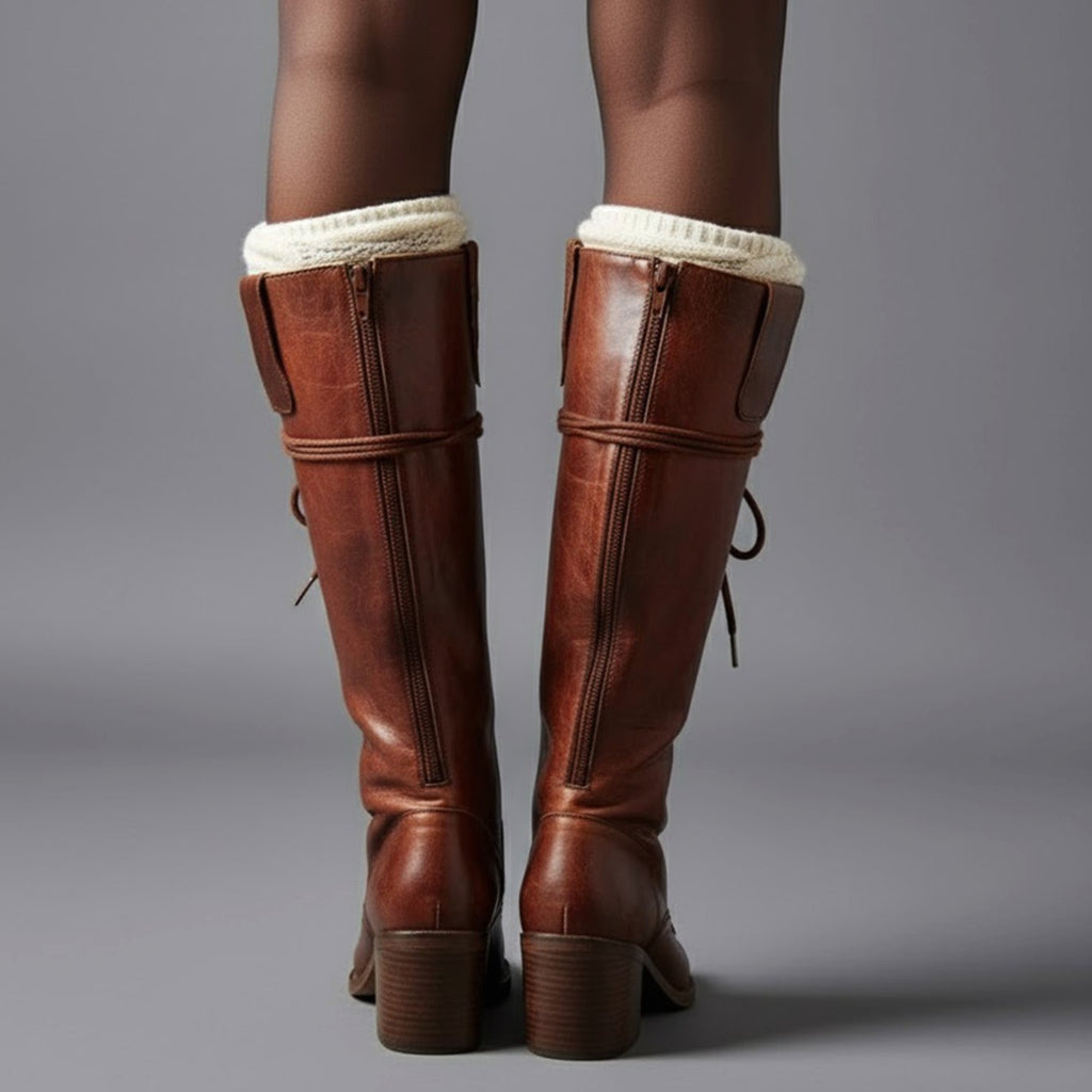 Women's Studded Faux Leather Lace-Up Tall Boots with Side Zip