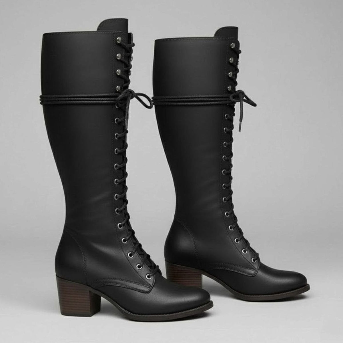Women's Studded Faux Leather Lace-Up Tall Boots with Side Zip