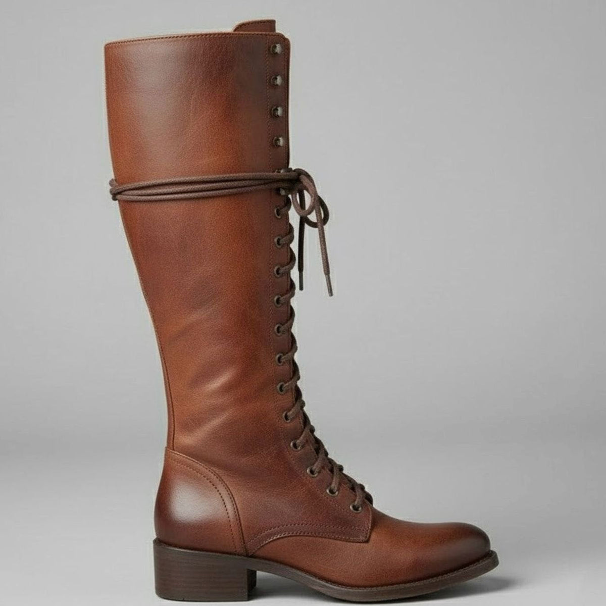 Women's Studded Faux Leather Lace-Up Tall Boots with Side Zip