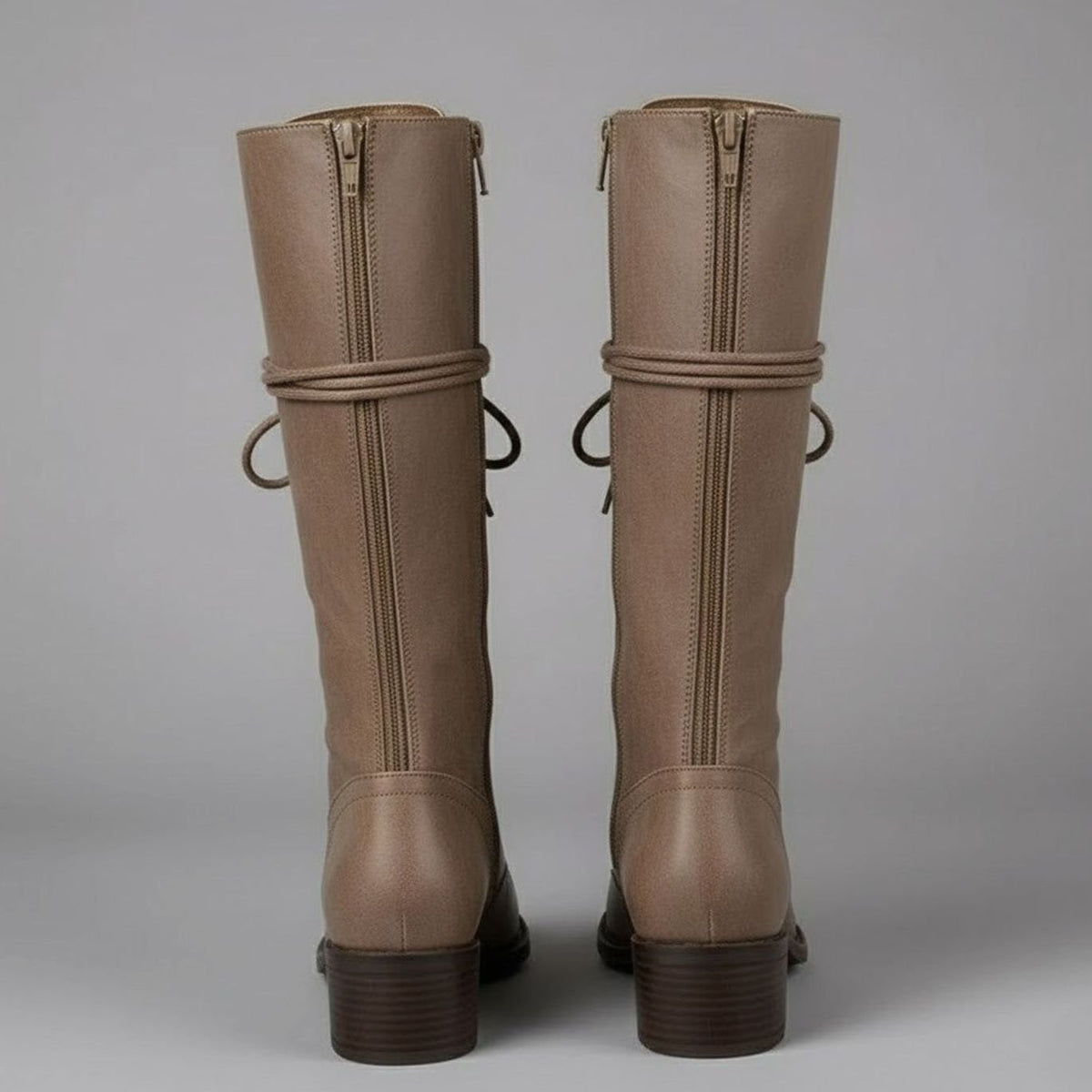 Women's Studded Faux Leather Lace-Up Tall Boots with Side Zip
